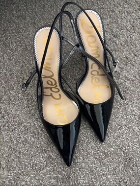Sam Edelman Black Patent Pointed Slingback Heels